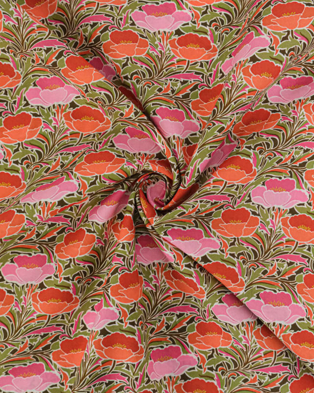 Tissu Liberty Fabrics@ Garden Melody - Poppy Canopy Terracotta - Mercerine