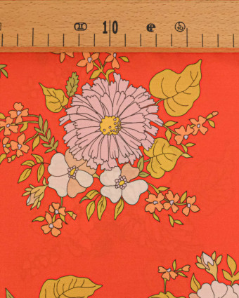 Tissu Liberty Fabrics@ Garden Melody - Tropical Sprig Orange - Mercerine