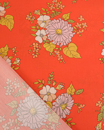 Tissu Liberty Fabrics@ Garden Melody - Tropical Sprig Orange - Mercerine