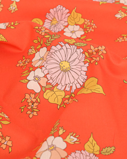 Tissu Liberty Fabrics@ Garden Melody - Tropical Sprig Orange - Mercerine