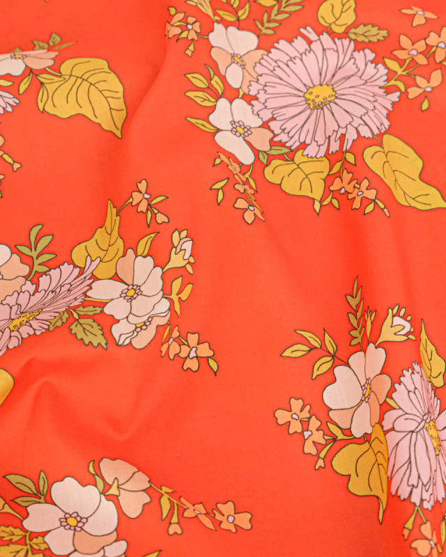 Tissu Liberty Fabrics@ Garden Melody - Tropical Sprig Orange - Mercerine