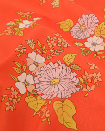 Tissu Liberty Fabrics@ Garden Melody - Tropical Sprig Orange - Mercerine
