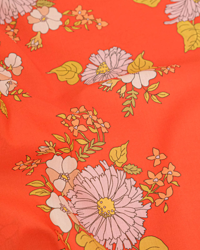 Tissu Liberty Fabrics@ Garden Melody - Tropical Sprig Orange - Mercerine