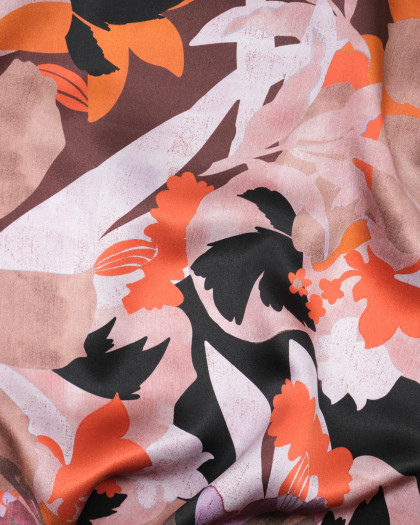 Soie satin imprime Jasmine terracotta - Mercerine