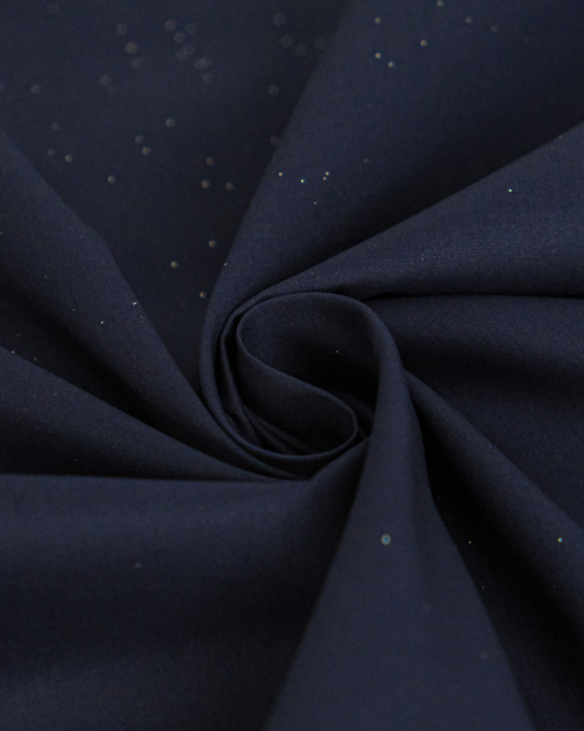 Popeline de Coton Pailletée Argent Navy - Mercerine