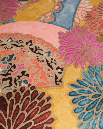 Velours Ras Léger Motif Floral Abstrait Ocre - Mercerine