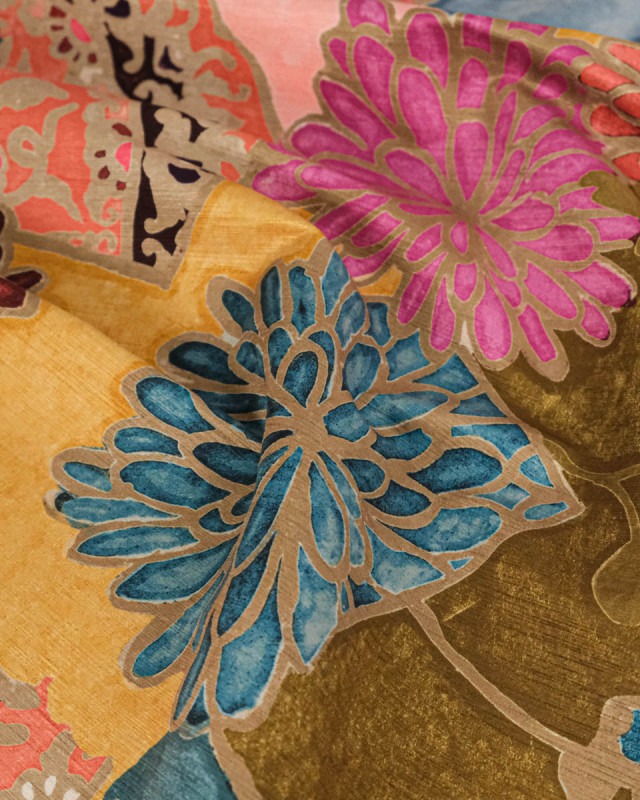 Velours Ras Léger Motif Floral Abstrait Ocre - Mercerine