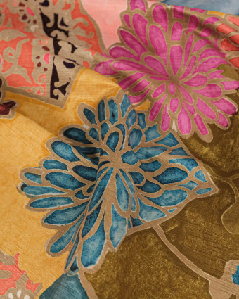 Velours Ras Léger Motif Floral Abstrait Ocre - Mercerine