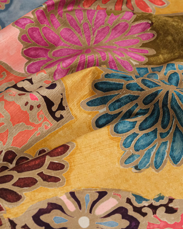 Velours Ras Léger Motif Floral Abstrait Ocre - Mercerine
