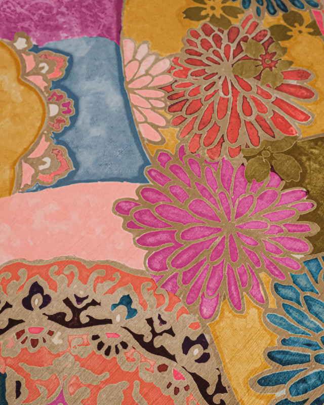 Velours Ras Léger Motif Floral Abstrait Ocre - Mercerine