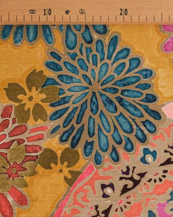 Velours Ras Léger Motif Floral Abstrait Ocre - Mercerine
