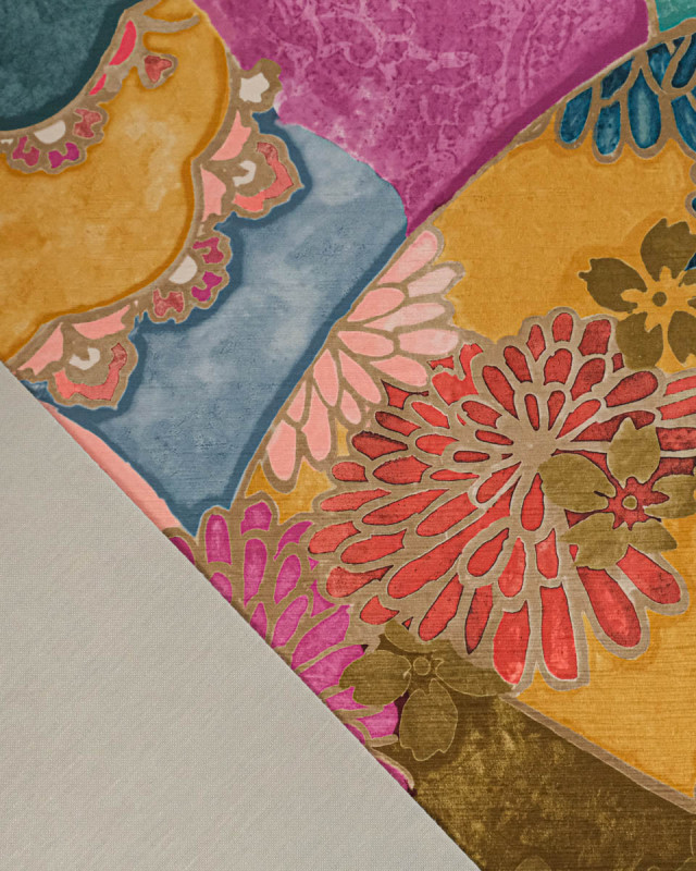 Velours Ras Léger Motif Floral Abstrait Ocre - Mercerine
