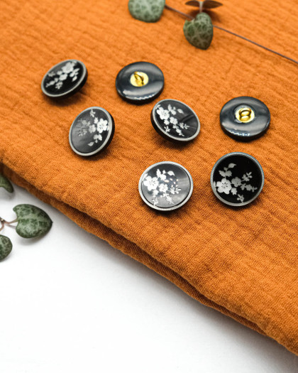 Bouton Fantaisie Noir Motif Florale - Mercerine