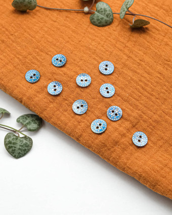 Bouton Nacre à Motif Ethnique Bleu - Mercerine
