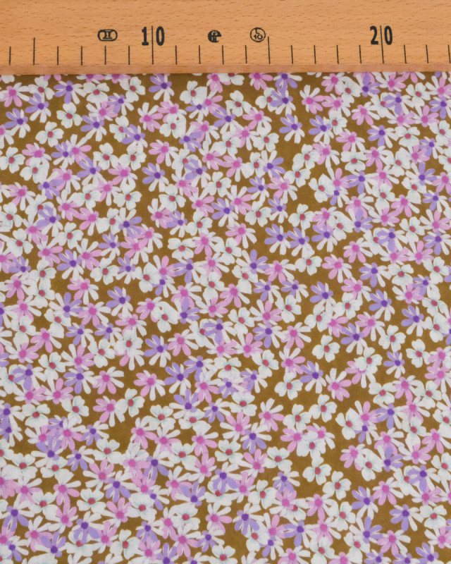 Popeline Kaki Imprimée Marguerites - Oeko-Tex - Mercerine