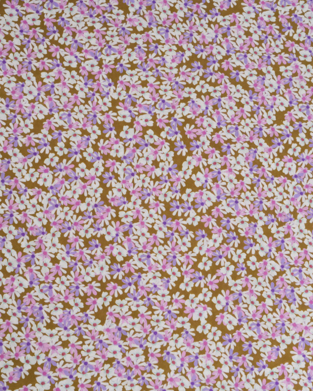 Popeline Kaki Imprimée Marguerites - Oeko-Tex - Mercerine