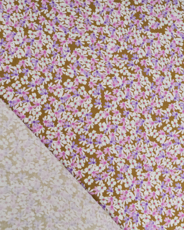 Popeline Kaki Imprimée Marguerites - Oeko-Tex - Mercerine