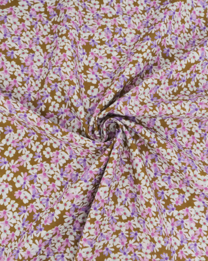 Popeline Kaki Imprimée Marguerites - Oeko-Tex - Mercerine