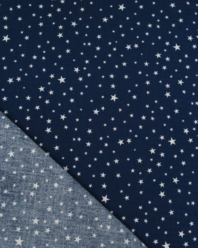 Coton Imprimé Etoiles Fond Marine - Mercerine