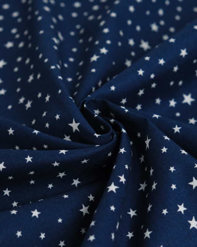 Coton Imprimé Etoiles Fond Marine - Mercerine