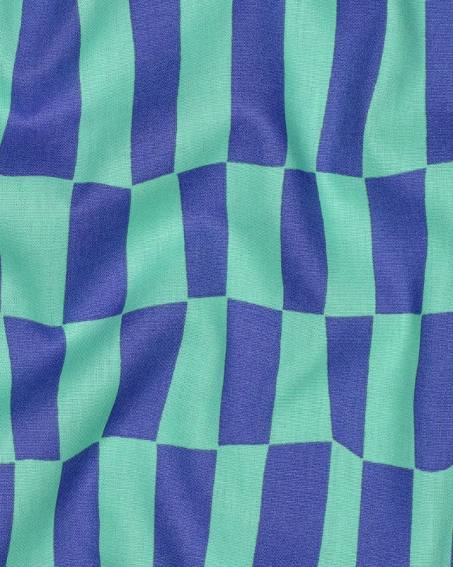 Popeline de Coton Carreaux Bleu et Menthe Jennifer Bouron - Mercerine