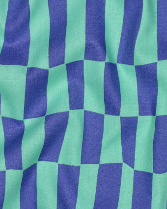 Popeline de Coton Carreaux Bleu et Menthe Jennifer Bouron - Mercerine