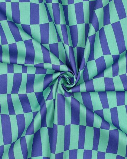 Popeline de Coton Carreaux Bleu et Menthe Jennifer Bouron - Mercerine