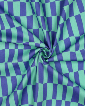 Popeline de Coton Carreaux Bleu et Menthe Jennifer Bouron - Mercerine