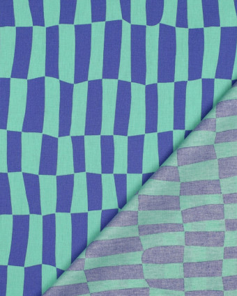 Popeline de Coton Carreaux Bleu et Menthe Jennifer Bouron - Mercerine
