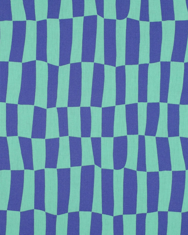 Popeline de Coton Carreaux Bleu et Menthe Jennifer Bouron - Mercerine