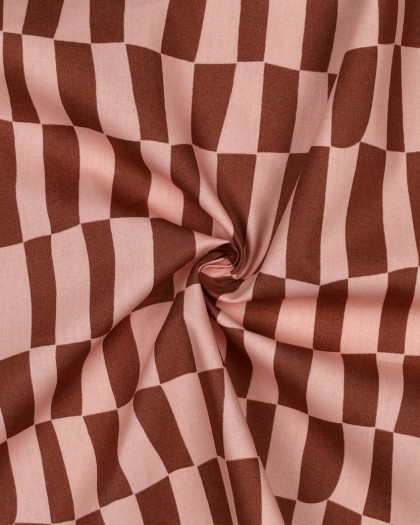 Popeline de Coton Carreaux Rose et Cacao Jennifer Bouron - Mercerine