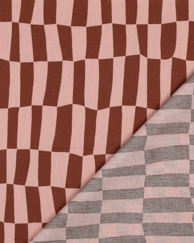Popeline de Coton Carreaux Rose et Cacao Jennifer Bouron - Mercerine