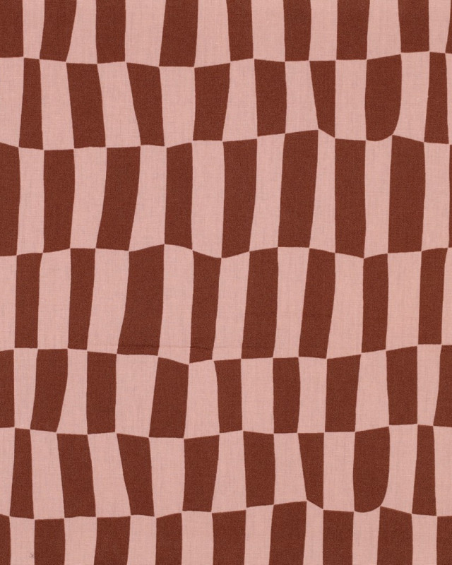Popeline de Coton Carreaux Rose et Cacao Jennifer Bouron - Mercerine