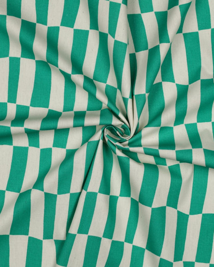 Popeline de Coton Carreaux Vert Gazon Jennifer Bouron - Mercerine