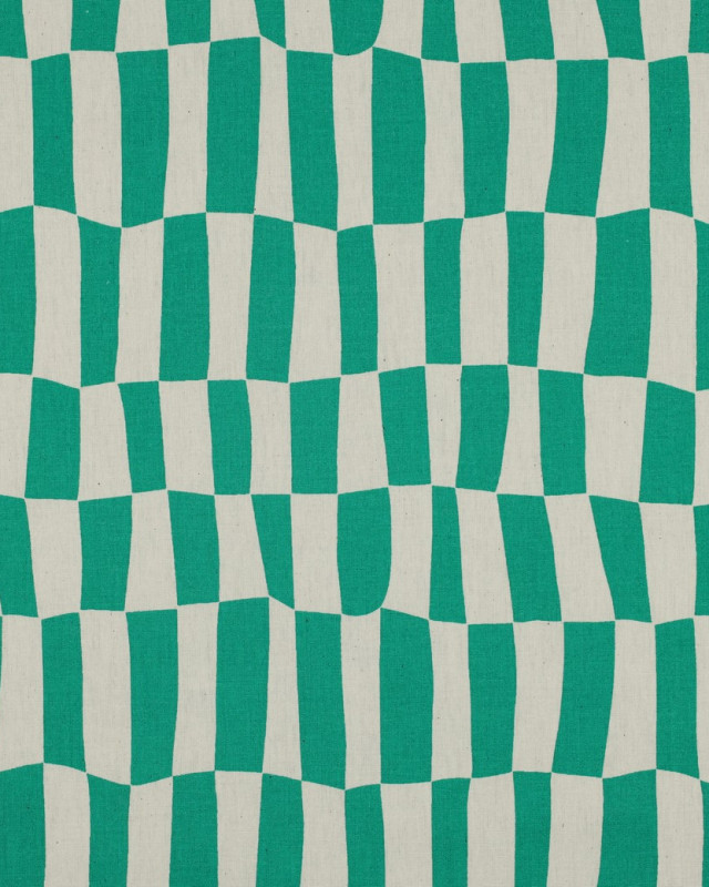 Popeline de Coton Carreaux Vert Gazon Jennifer Bouron - Mercerine