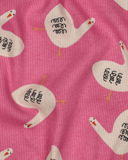 Jersey Mini Côtelé Oie Rose Bonbon Jennifer Bouron - Mercerine