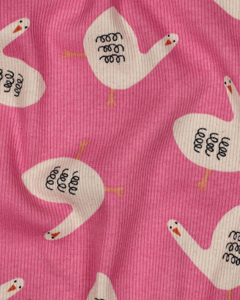Jersey Mini Côtelé Oie Rose Bonbon Jennifer Bouron - Mercerine