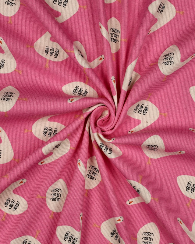 Jersey Mini Côtelé Oie Rose Bonbon Jennifer Bouron - Mercerine
