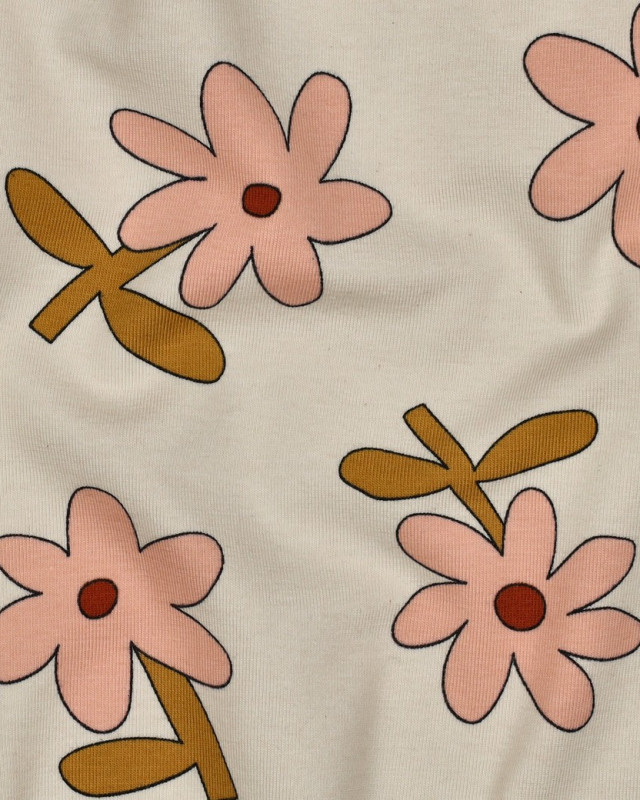 Jersey de Coton Fleurs Ecru et Rose Jennifer Bouron - Mercerine