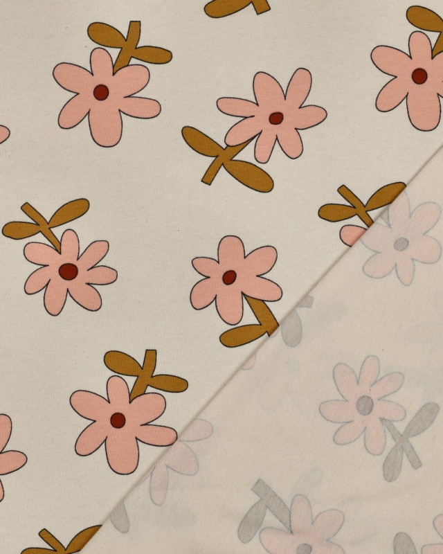 Jersey de Coton Fleurs Ecru et Rose Jennifer Bouron - Mercerine