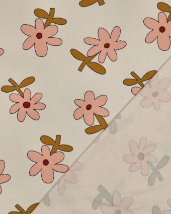 Jersey de Coton Fleurs Ecru et Rose Jennifer Bouron - Mercerine