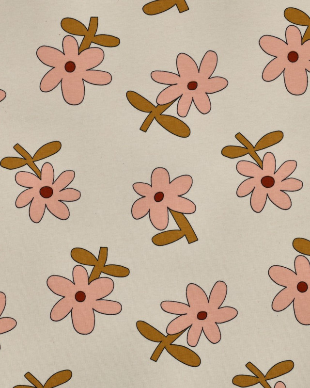 Jersey de Coton Fleurs Ecru et Rose Jennifer Bouron - Mercerine