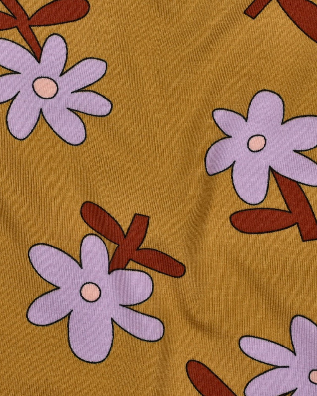 Jersey de Coton Fleurs Ocre et Lavande Jennifer Bouron - Mercerine