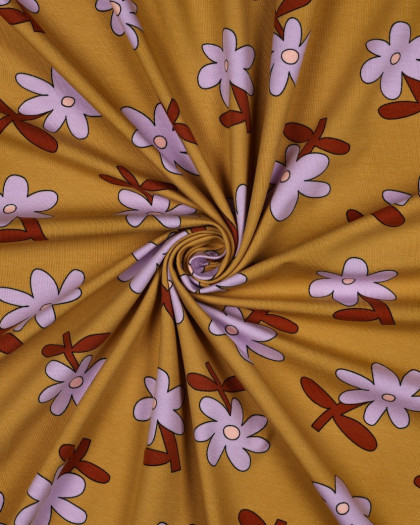 Jersey de Coton Fleurs Ocre et Lavande Jennifer Bouron - Mercerine
