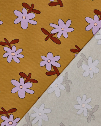 Jersey de Coton Fleurs Ocre et Lavande Jennifer Bouron - Mercerine