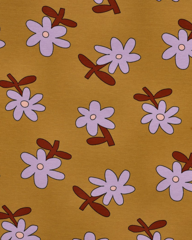 Jersey de Coton Fleurs Ocre et Lavande Jennifer Bouron - Mercerine