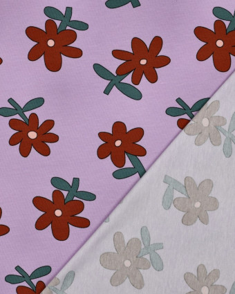 Jersey de Coton Fleurs Lavande et Cacao Jennifer Bouron - Mercerine