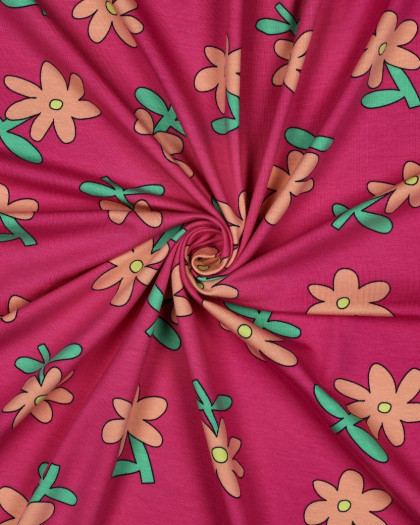 Jersey de Coton Fleurs Rose et Pêche Jennifer Bouron - Mercerine