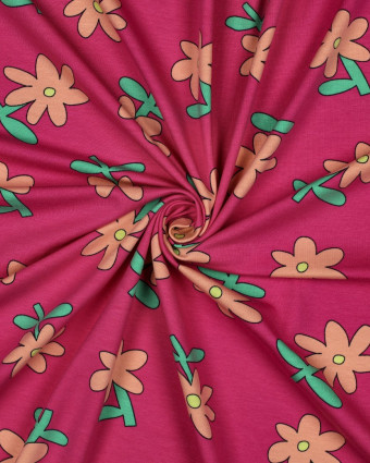 Jersey de Coton Fleurs Rose et Pêche Jennifer Bouron - Mercerine