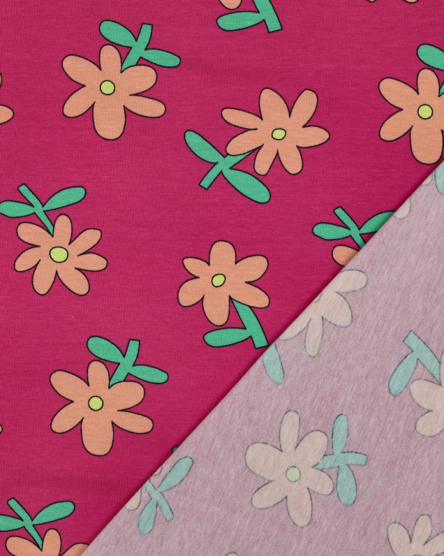 Jersey de Coton Fleurs Rose et Pêche Jennifer Bouron - Mercerine
